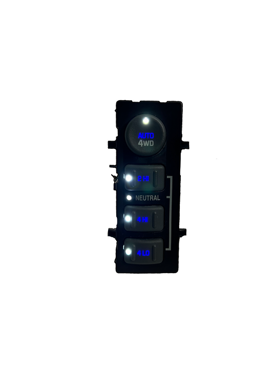 1999 2000 2001 2002 Silverado Sierra Suburban Tahoe Yukon Avalanche Escalade LED 4WD Switch, blue LED, front view