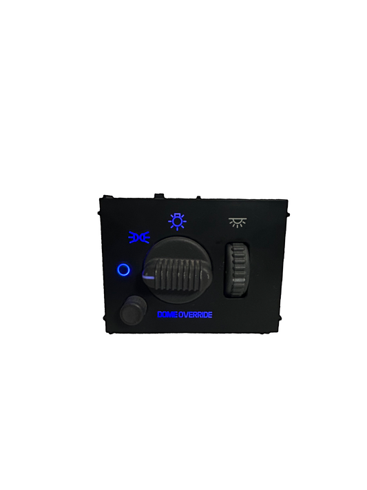 1999 2000 2001 2002 Silverado Sierra Tahoe Yukon Suburban Escalade Headlight Dimmer Switch, Blue LED, Front view
