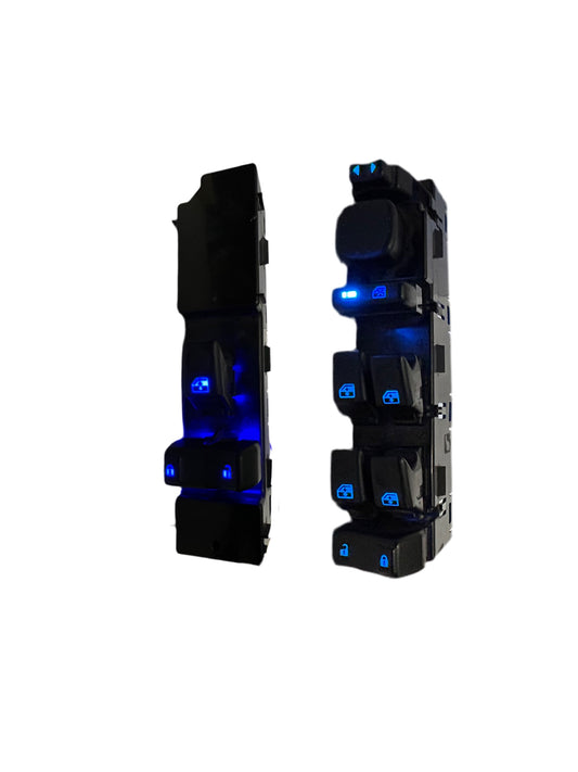 2003 2004 2005 2006 2007 Silverado Sierra Tahoe Yukon Suburban Escalade Avalanche passenger and driver master window switch, blue LED, front view